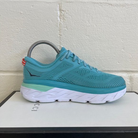 Hoka One One Bondi 7 Women Sz 6.5US Sneaker EUC Aquarelle /Eggshell Blue Lace Up - Picture 3 of 11